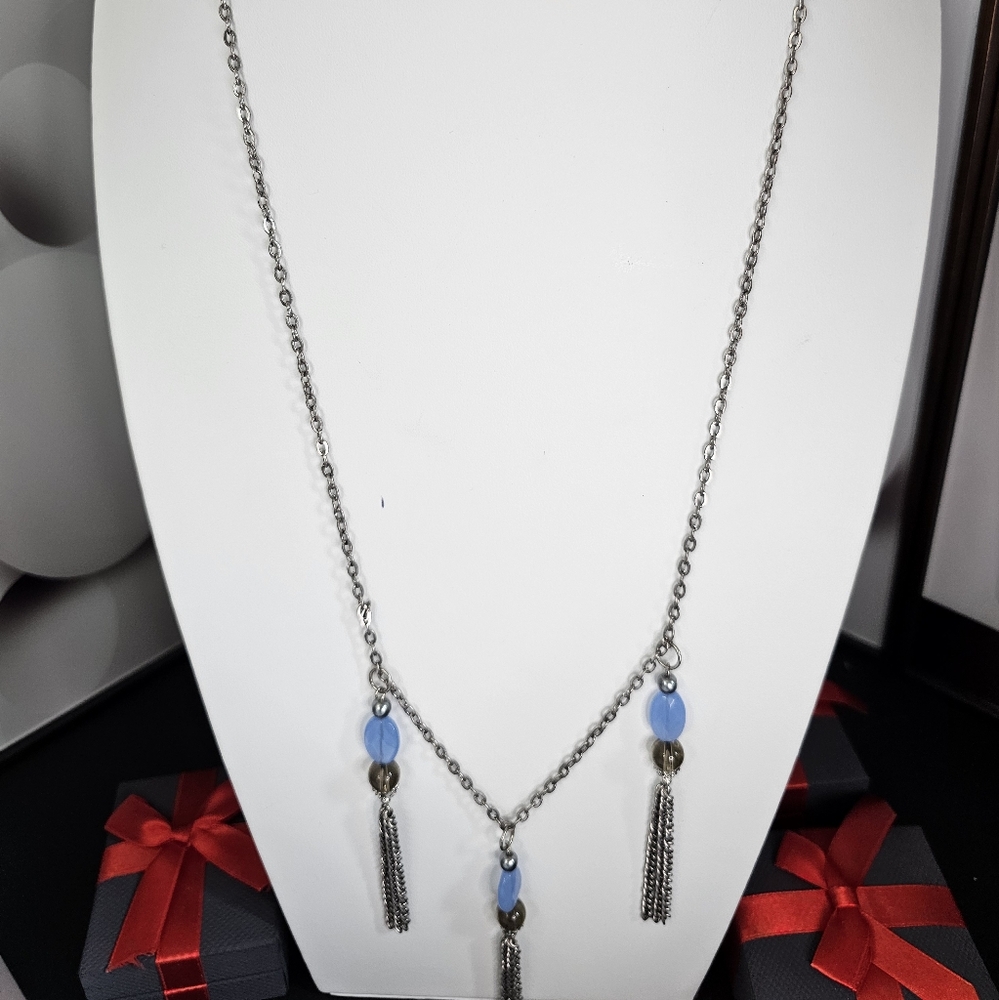 J. Jill Silver Tone Necklace with Blue and Champagne Crystals